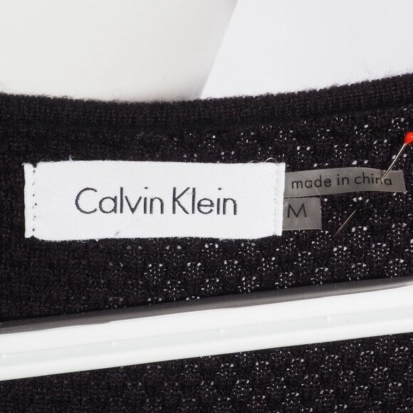 Calvin Klein Dress Size M 8-10 Black White Knit Stripe A line EUC - Picture 9 of 12